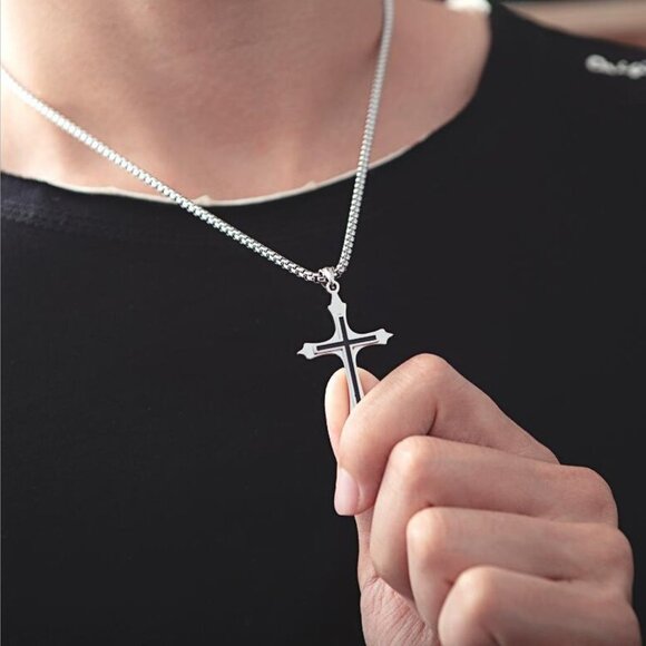 ❤️Cross Nail Chain scarecrow gothic Necklace, N90201P122 - Picture 7 of 8